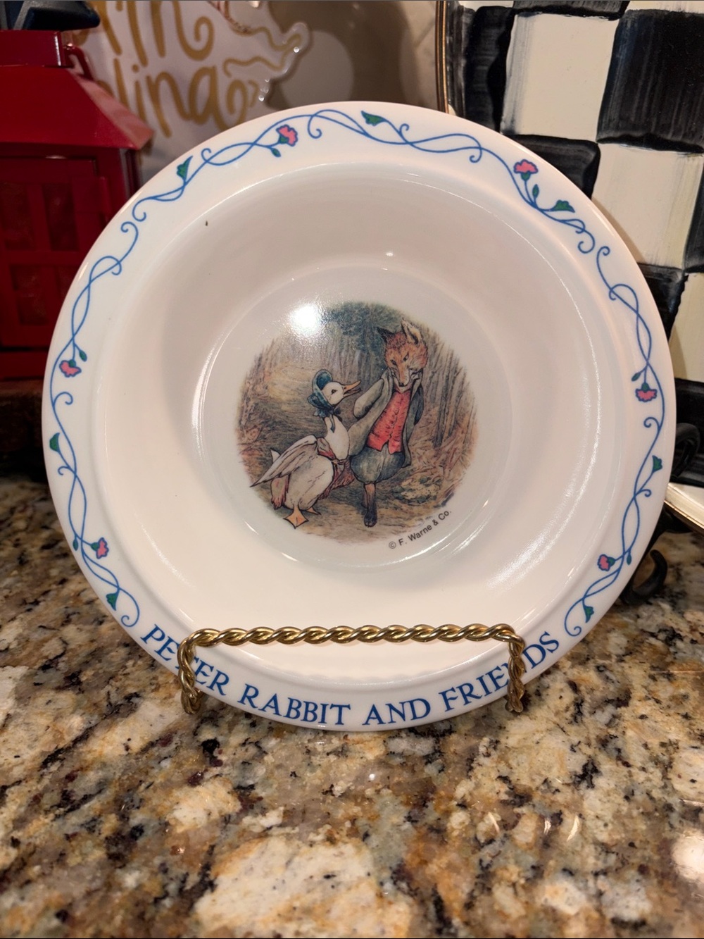 Vintage Eden Beatrix Potter Melamine Bowl with Jemima Puddle-Duck and a Fox.